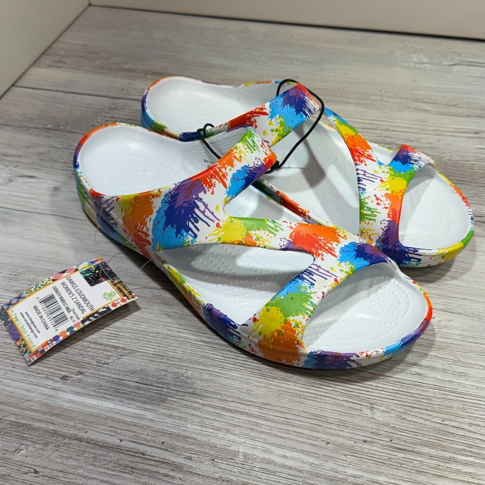 Dawgs NEW Loudmouth Z Women's Sandals Size 11 Slides- Drop Cloth Pattern